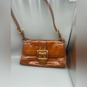 Franco Sarto Tan Croc-Embossed Shoulder Bag
